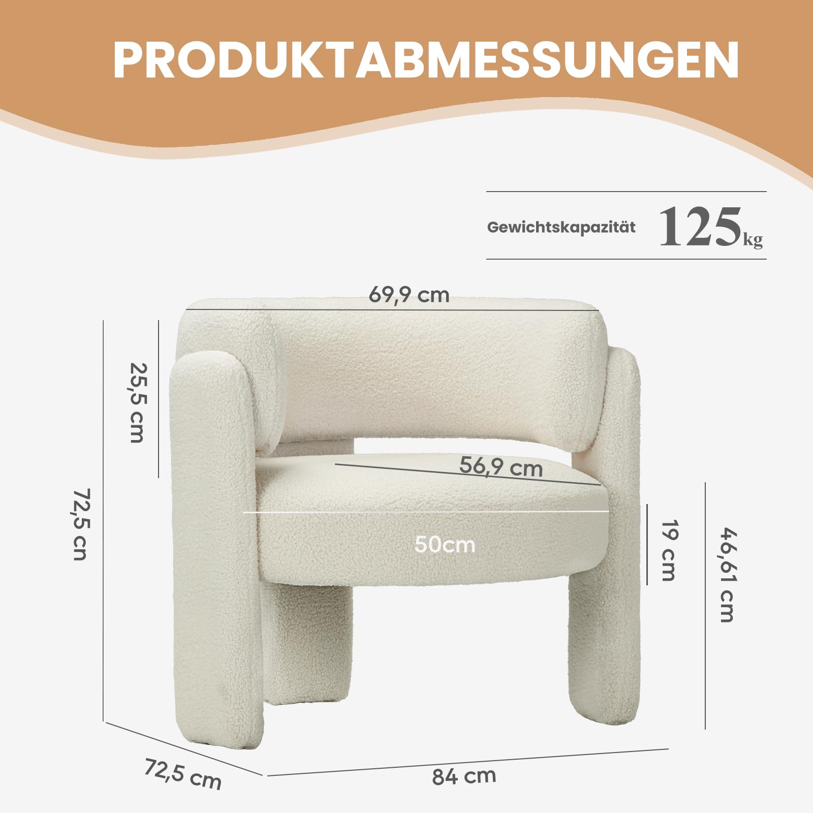 COLAMY Modern Velvet Ohrensessel, Gepolsterter Sessel Wohnzimmer, Bequemer Runder loungesessel mit 3 Beinen für Wohnzimmer, Schlafzimmer, Leseecke, Creme