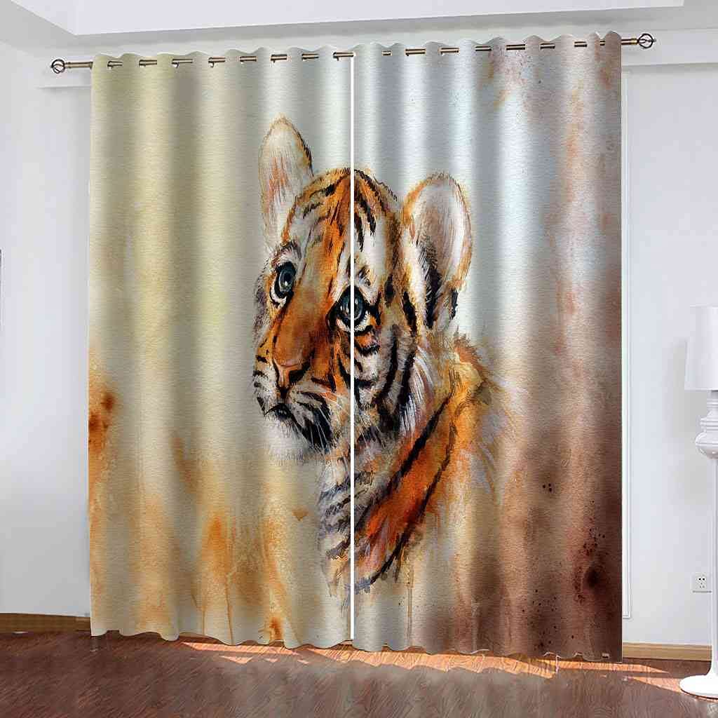 Rideaux occultants imprimé tigre aquarelle 3D haut de gamme 264x242 cm
