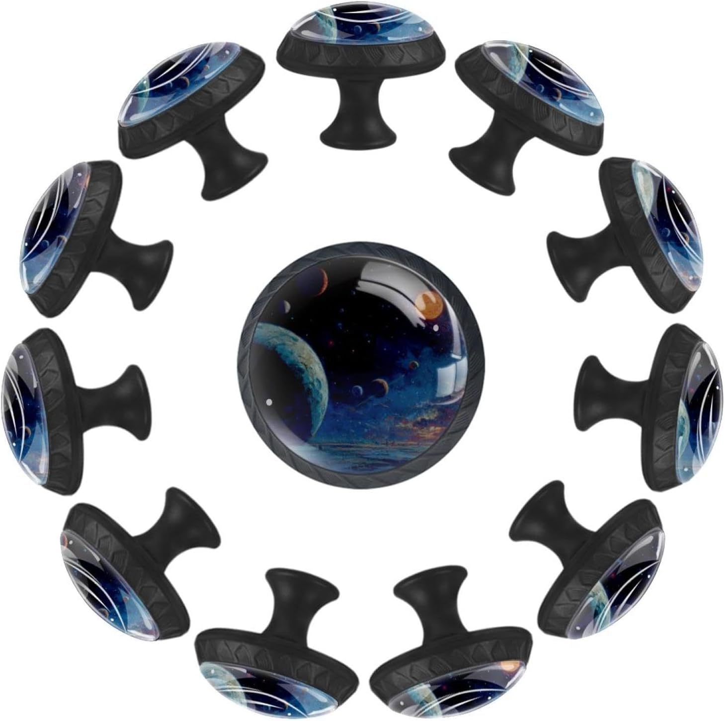 Black Stars and Parade of Planets Sturdy Cabinet Knobs, Glass Drawer Pulls with Mounting Screws for Home