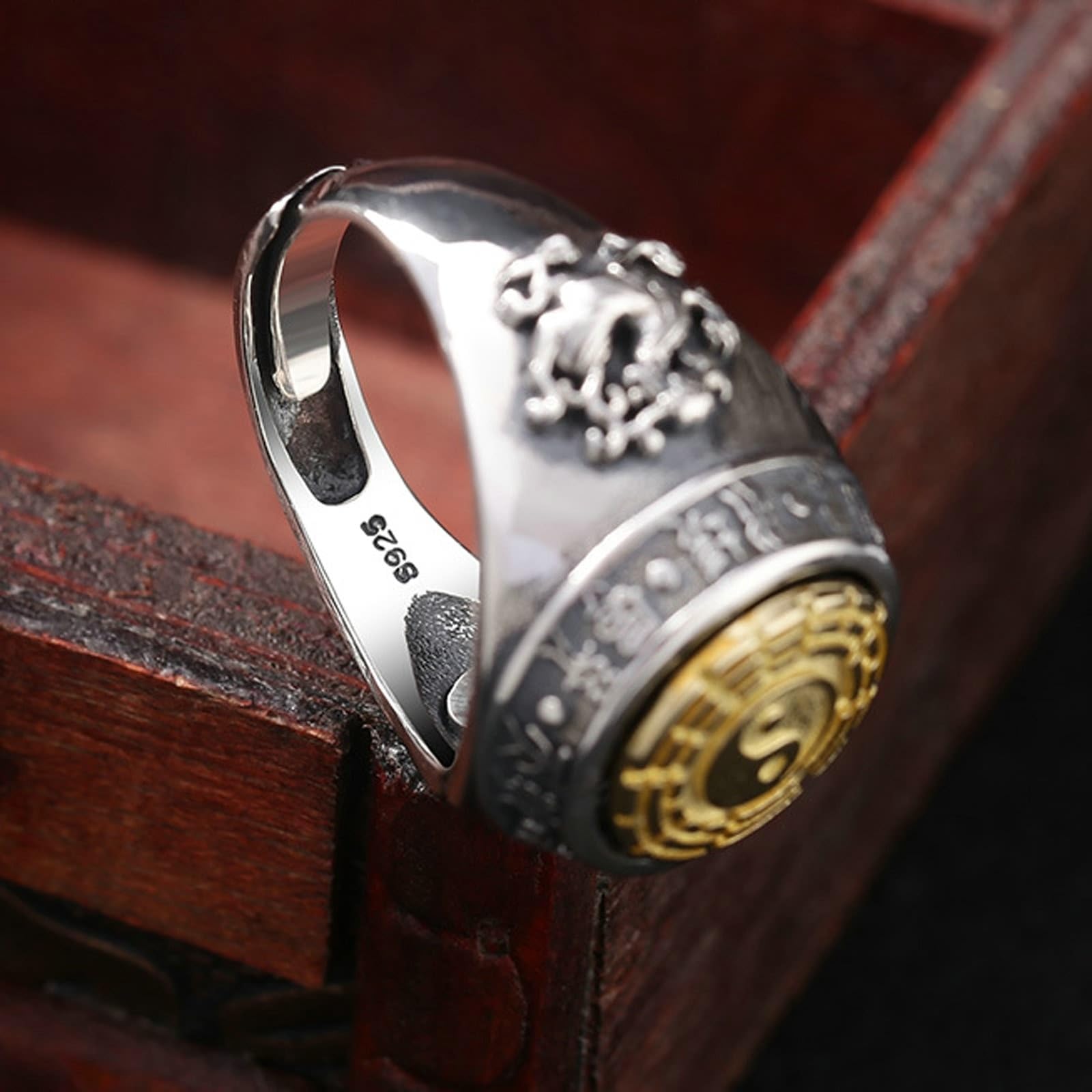 Bague de mariage YinYang Mantra en argent sterling S925 pour homme