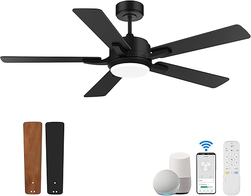 Ventiladores de techo inteligentes de 52 pulgadas con luces y control remoto, motor de CC silencioso, ventilador de techo negro y madera para disponible en Yaxa Costa Rica