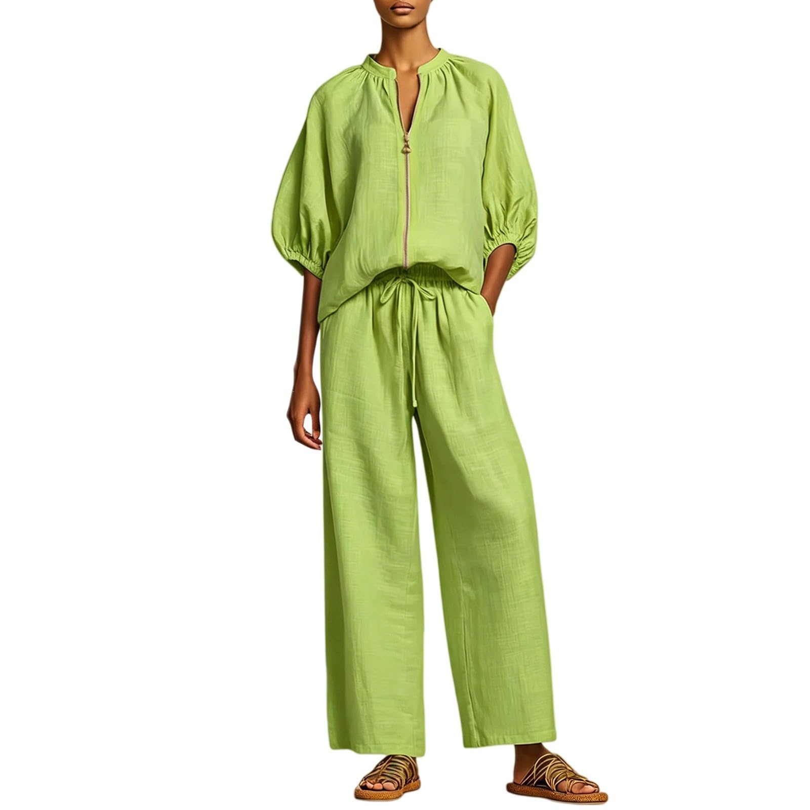 Conjunto Mujer Verano 2 Piezas Moda raje de Primavera Ligero Chndal Blusa Pantalones Ropa Playa Vacaciones Deportivo Casa Trabajoconjunto de mujerVerstil y fcil Combinar