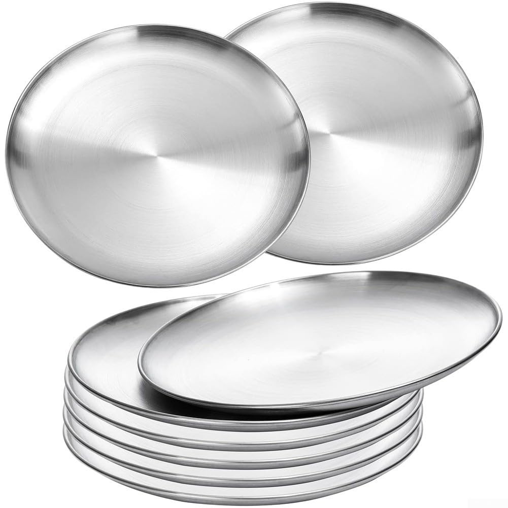 Assiette à dîner 9 pouces, assiette robuste pour cuisine, camping, pique-nique, passe au lave-vaisselle, argent, vaisselle polyvalente pour adultes et enfants, 23 cm de diamètre (8)