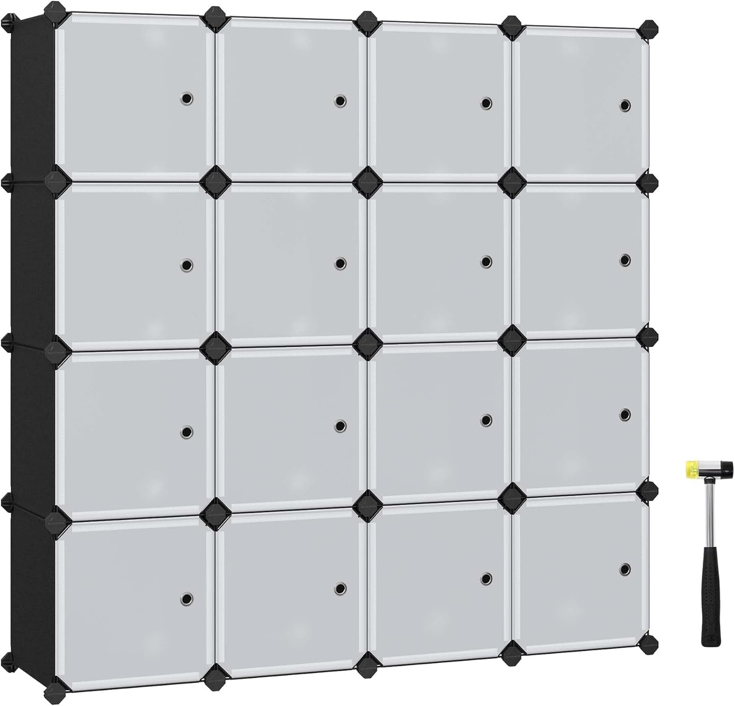 SONGMICS Meuble de Rangement Modulable, 16 Cubes, Étagère en Plastique, avec Portes, pour Vêtements, Chaussures, Livres, Assemblage Facile, Noir LPC44HS