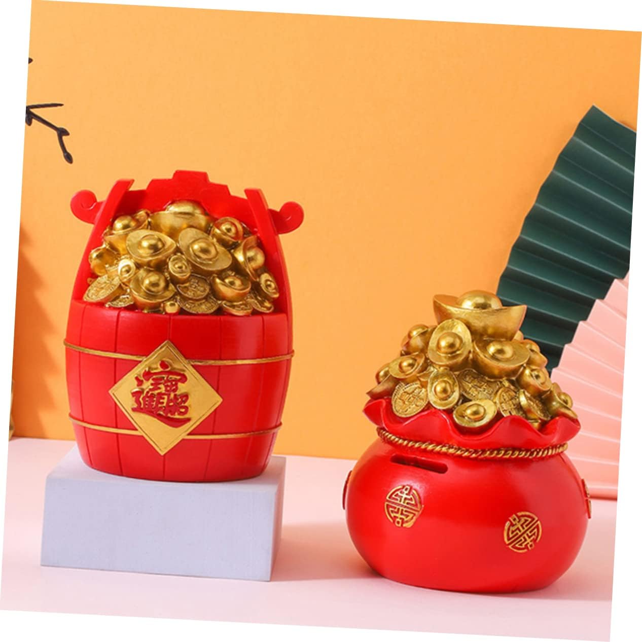 Hemoton 2pcs Storage Piggy Banks Bag Bucket Jars for Festivals Year Decor Boys and Girls Savings Bank and Festive Design for Home Office