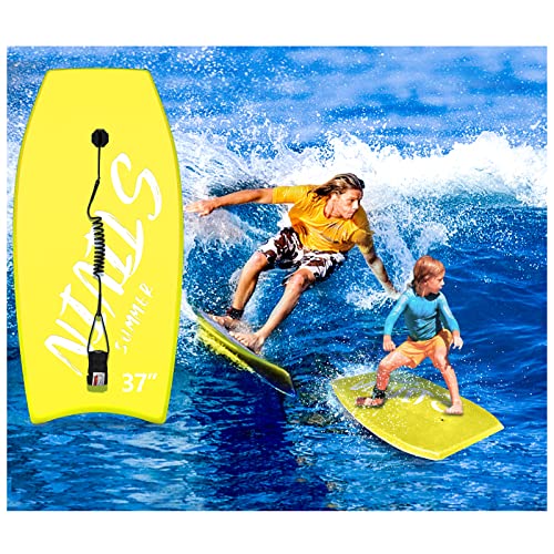 Woddtery Lightweight Bodyboard, 33/37/42" Body Boards For Beach With Wrist Leash Comfort Eps Core, Xpe Deck, Hdpe Slick Bottom Kids Adult Surfing Board (1 Pack-33Inch, Yellow) #TOP5