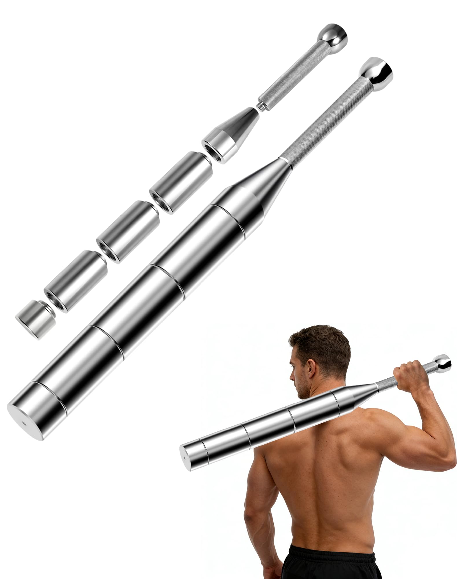 Adjustable Macebell, 6-in-1 Indian Club Weighted for Strength Training (6.6/8.8/11/13.2/15.4/17.6LBs), Shoulder & Grip Workouts, Progressive Weight System