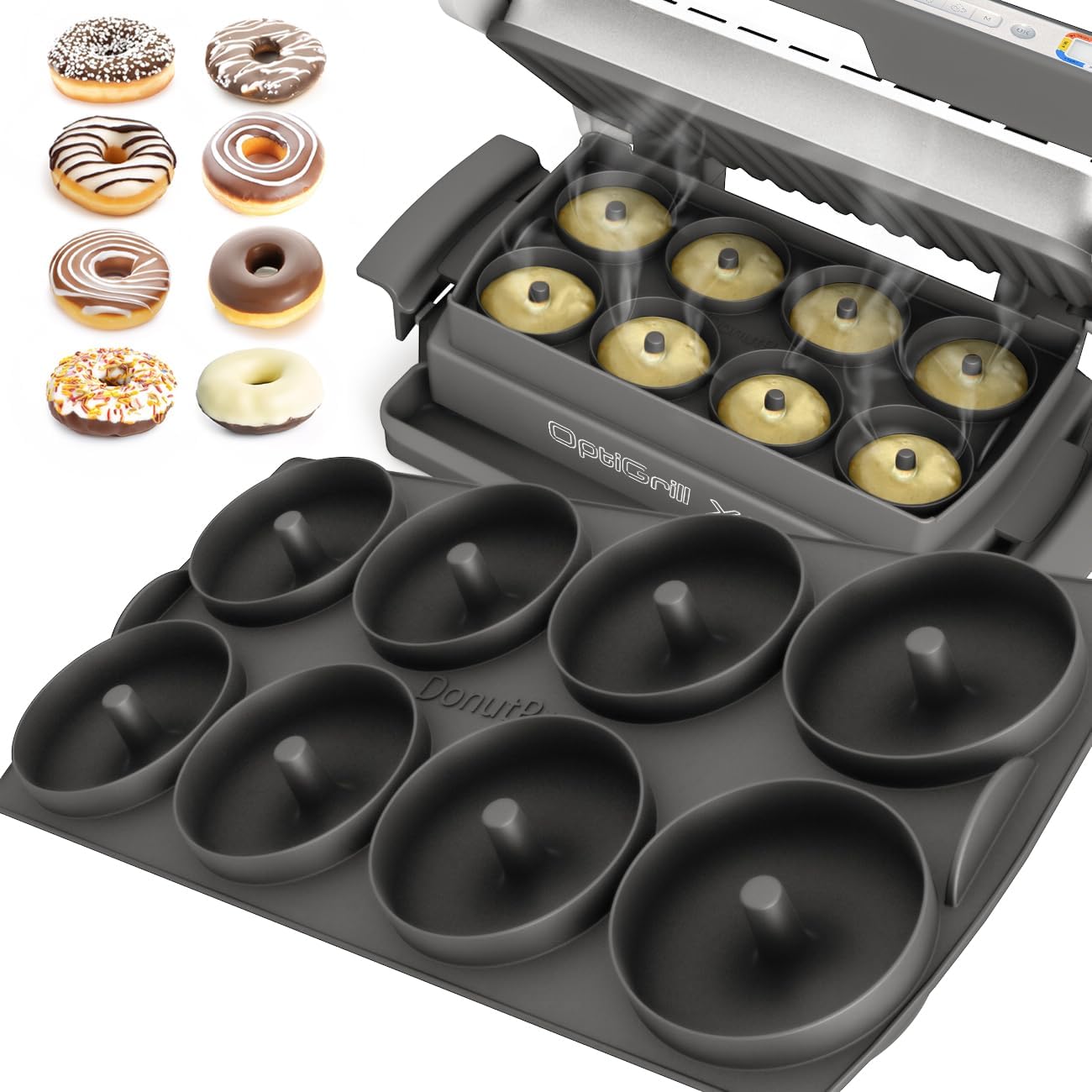 ZauberFry Donut Insert Compatible with Tefal OptiGrill XL, Elite, Plus, Silicone Baking Tray Insert, 8 Doughnuts, Accessories