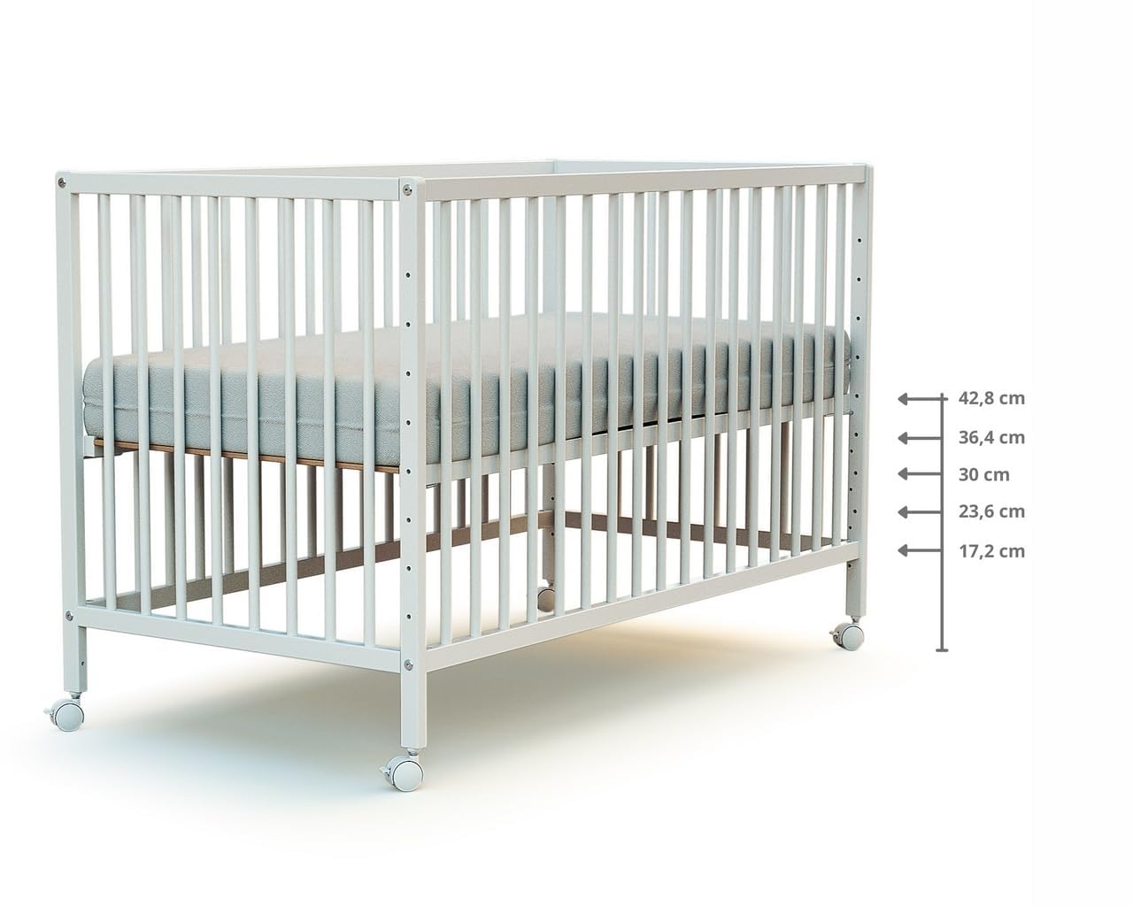 Webaby - Beistell-Babybett aus Holz 60x120cm Weiß LIO | Kinderbett Co-Sleeping babybett | Von Geburt an | Höhenverstellbar | Lattenrost