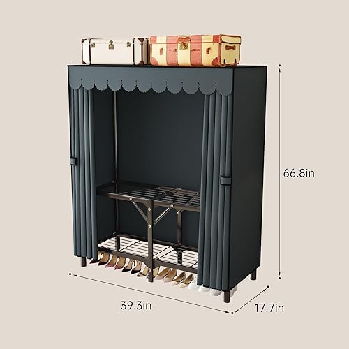 Miniatura 2 de Armario plegable portátil para colgar ropa, armario de metal con cubierta de tela gris, base plegable de una pieza, tubo de acero de 0.88 pulgadas,