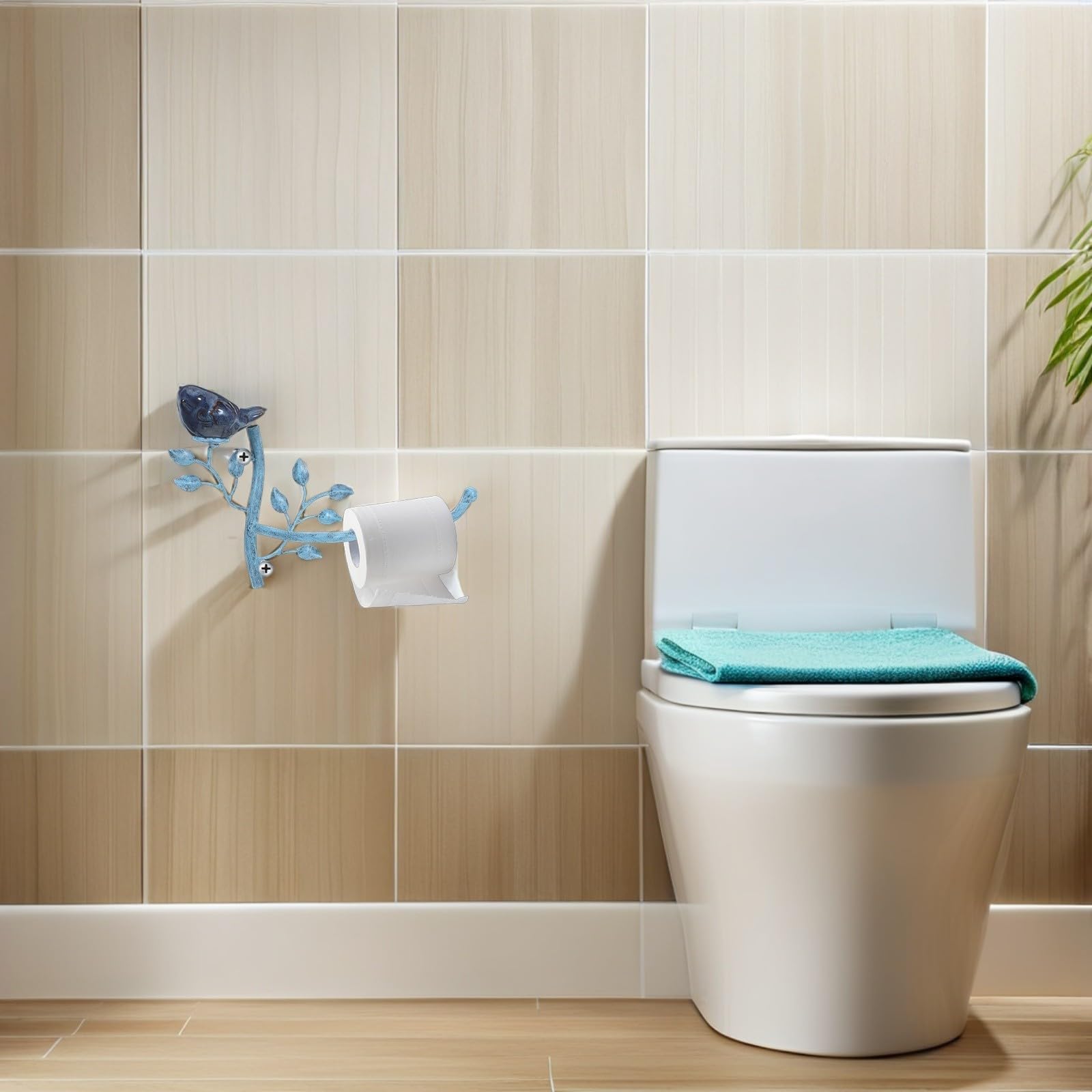 Healeved Portarrollos de Papel Higiénico de Hierro Montaje en Pared Estilo Rama Pájaro, Optimiza Almacenamiento Vertical para Baños Pequeños y Oficinas