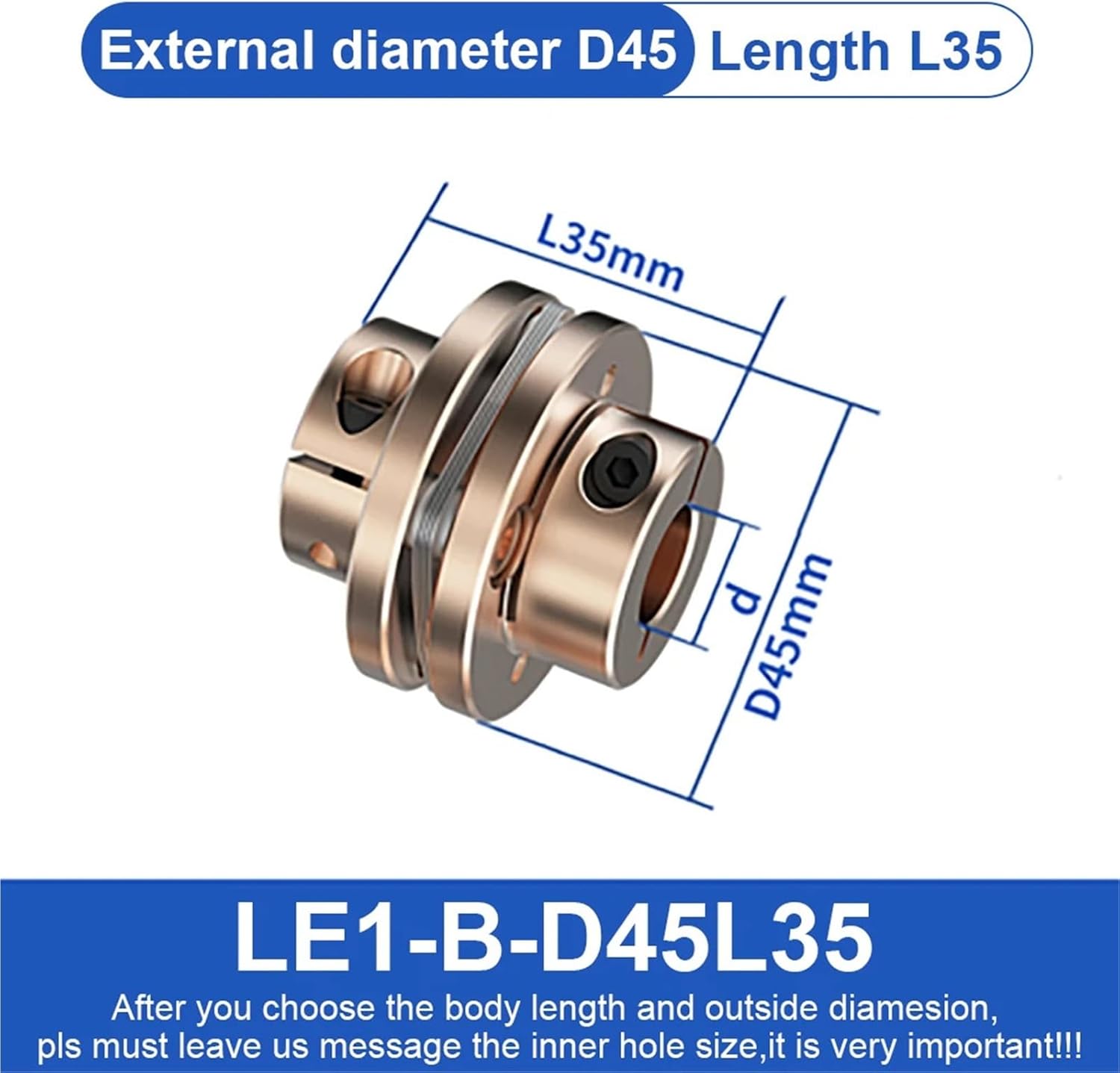 LE1-B-D45L35 LE2-B-D45L50 Flange Coupling LE D45L35/50 Flexible Motor Shaft Coupler Aluminium Diaphragms Universal Joint for 3D Printer CNC 1Pcs(LE2-B-D45L50-8X12)