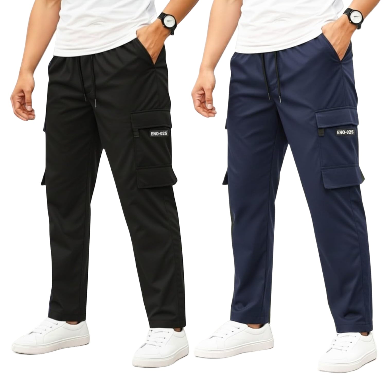 Men's Stylish Cargo Trousers with Side Pockets Fit Casual Pants Solid Track Pants Comfortable Drawstring Waist Bottom Wear-image-43