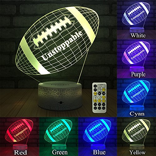 Flyonsea Football Lamp, Rugby Ball Bedside Lamp 7 Colors Change + Remote Control With Timer Kids Night Light Optical Illusion Lamps For Kids Lamp As A Gift Ideas For Boys Or Kids #TOP2
