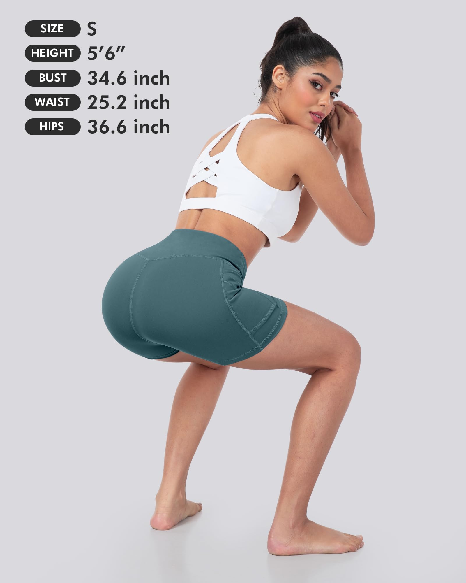 LZYVOO Pantalones cortos de elastano para mujer con bolsillos, pantalones cortos de cintura alta para yoga y entrenamiento, Paquete de 5: negro, gris oscuro, verde azulado, azul, rosa, M