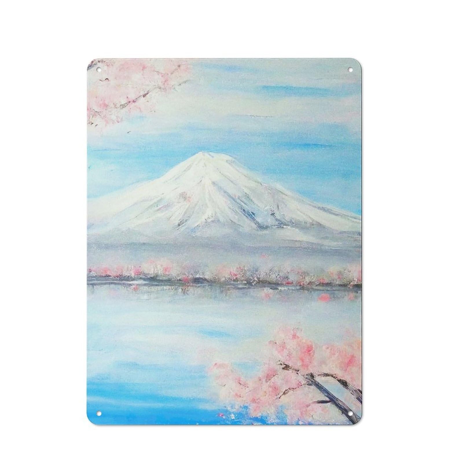 Junmoney Fuji Blossom Tin Wall Plaque 40X30cm With For Pub Or Café, Suited To Pub Decor Enthusiasts, For Retro Home Interiors