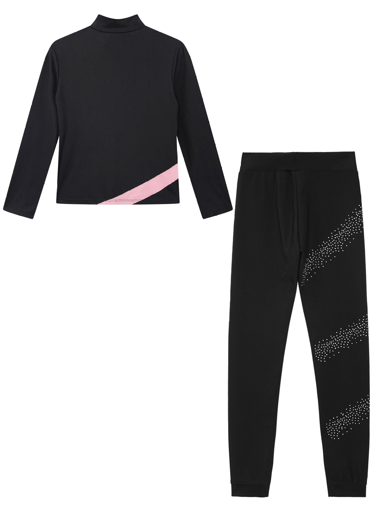 Jydiazi Mädchen Eiskunstlauf Anzug Glitzer Strass Jacke Und Leggings Mit Colorblock Kinder Eislaufen Tanzanzug Sport Kleidung Set Sweatsuit Rosa 122-128