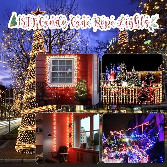Christmas Candy Cane Lights - 18FT LED Candy Cane Rope Lights Outdoor Waterproof Decorative Christmas Lights for Holiday Party Home Patio Indoor Xmas Decorations(216 LEDs)