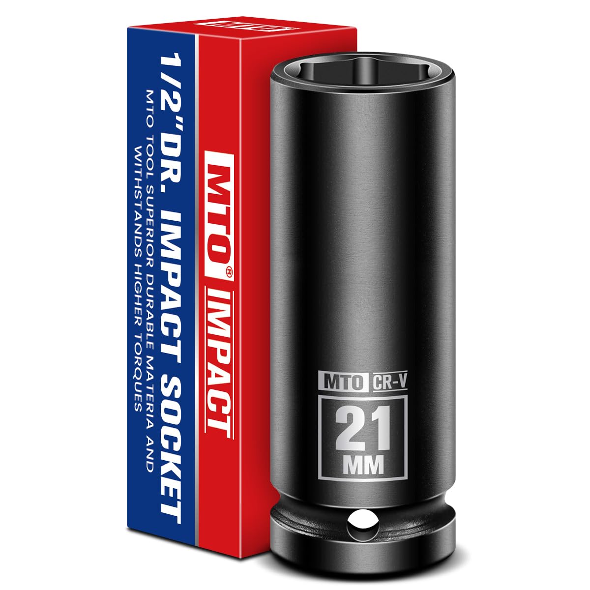 MTO 1/2" Drive 21mm Deep Impact Socket, 6-Point Metric Socket for Automotive Maintaince, CR-V Steel Meets ANSI Standards
