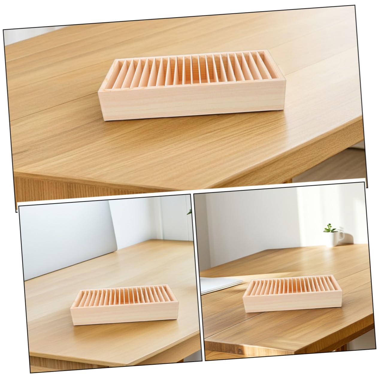 Cabilock 2 pezzi Scatola in Legno Porta Biglietti da Visita con Scomparti Multipli Rimovibili Organizer da Scrivania per Carte da Visita Biglietti di Auguri e Gioielli per Ufficio e Casa