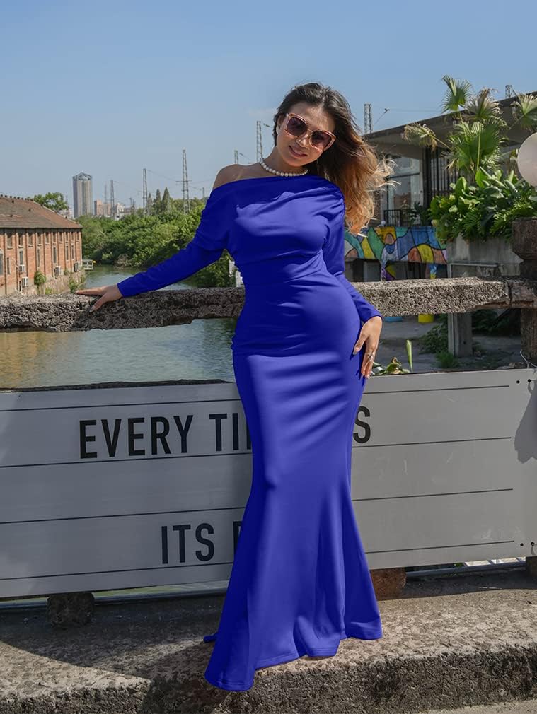 YMDUCH Women's Sexy Elegant Long Sleeve Off Shoulder Bodycon Long Evening Formal Dress - Image 7