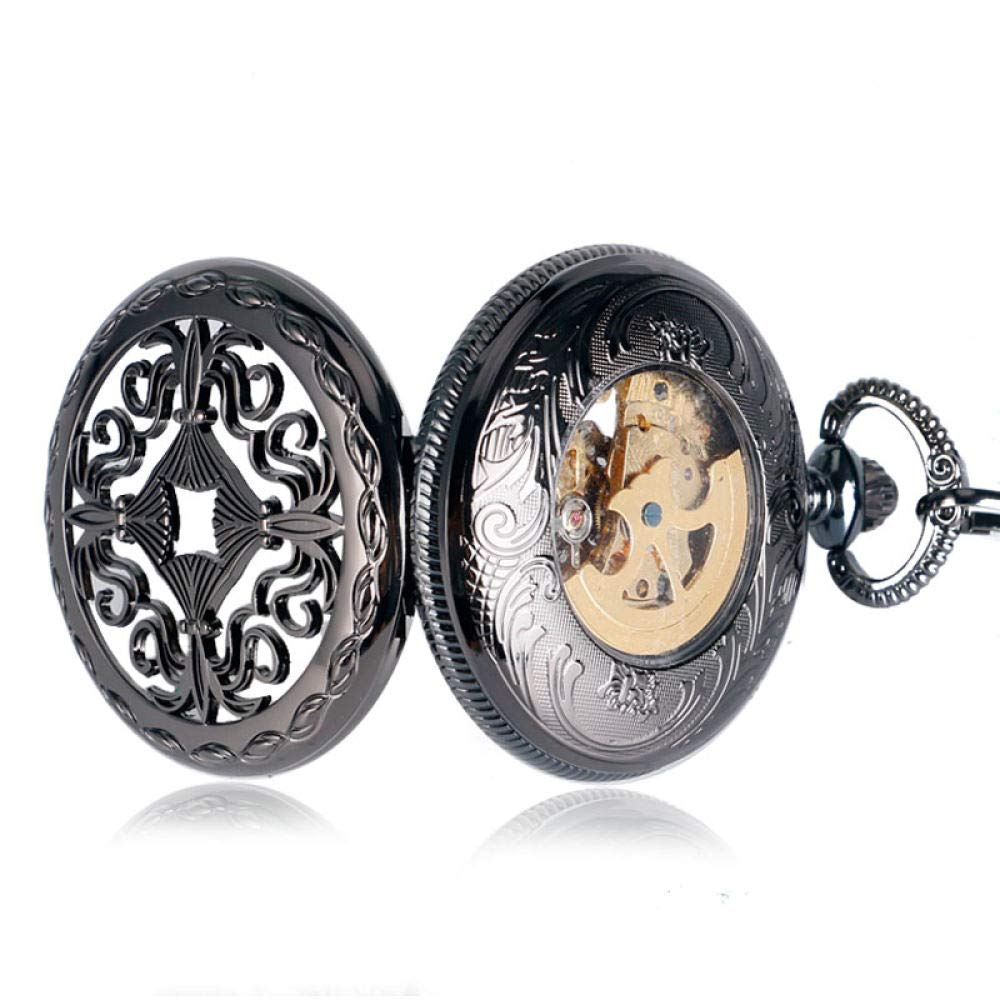 Pocket Watch Schwarze stilvolle Vintage Numerals Skeletthule hohl automatische mechanische Taschenuhr für Männer Frauen