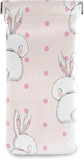 HUSSRITY Eyeglasses Case Cute Bunny Pattern Sunglasses Pouch Soft PU Leather Squeeze Top Eyeglass Holder Portable Glasses Case For Women Men