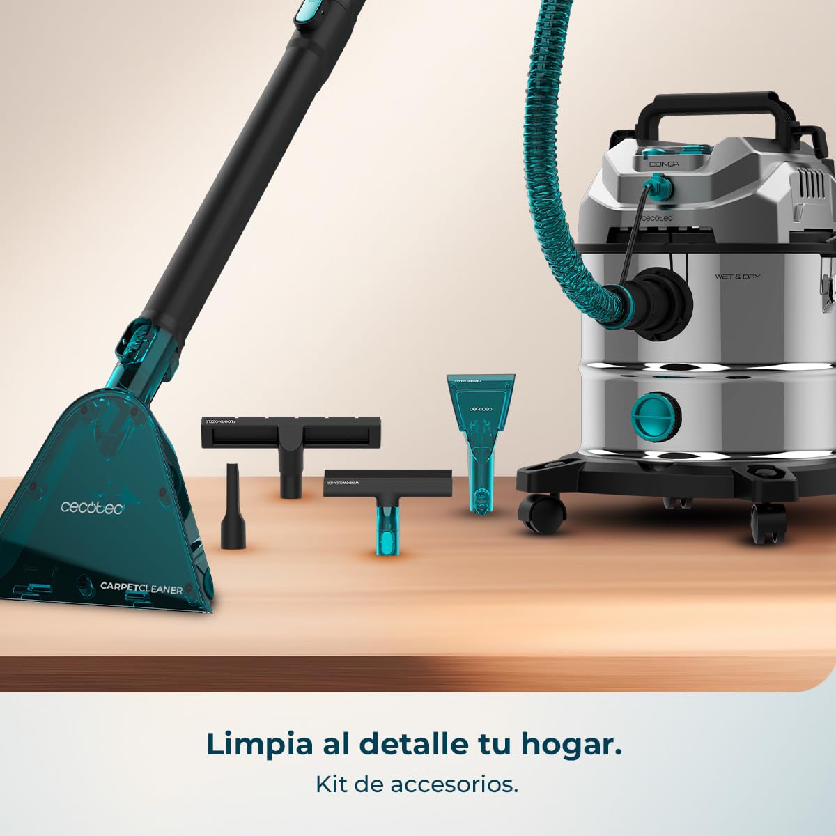Cecotec Aspirador Sólidos, Líquidos, Tapicerías y Alfombras con Cable Conga CarpetClean 20000 Pro Ultra. 1600W, 21kPa de Potencia, Función 2 en 1, Capacidad 20L, Kit Accesorios, Radio de Acción 7m