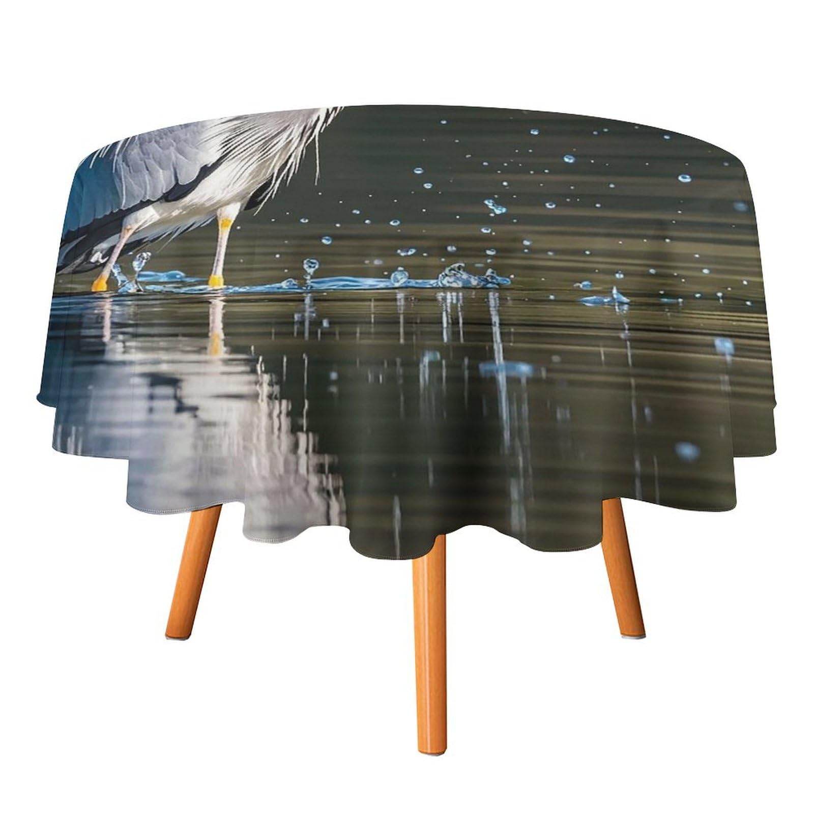 Nappe ronde imprimé héron gris d'eau 152 cm pour table de salle à manger