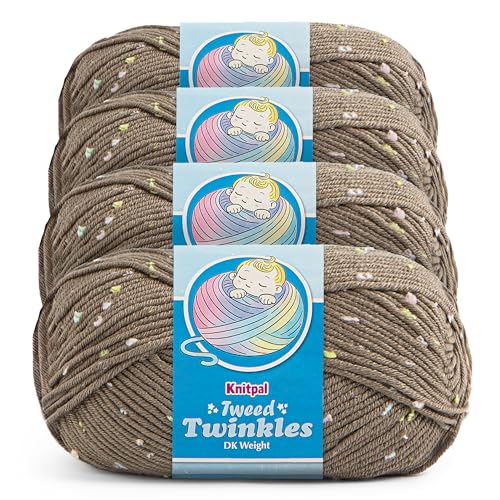 Image of Tweed Twinkles Soft Baby Yarn for Crocheting, 4-Pack (696Yds / 400G), Free Patterns - Acrylic Baby Blanket Knitting Yarn with Flecks - Size 3 DK Light Worsted Weight - Peanut Brown