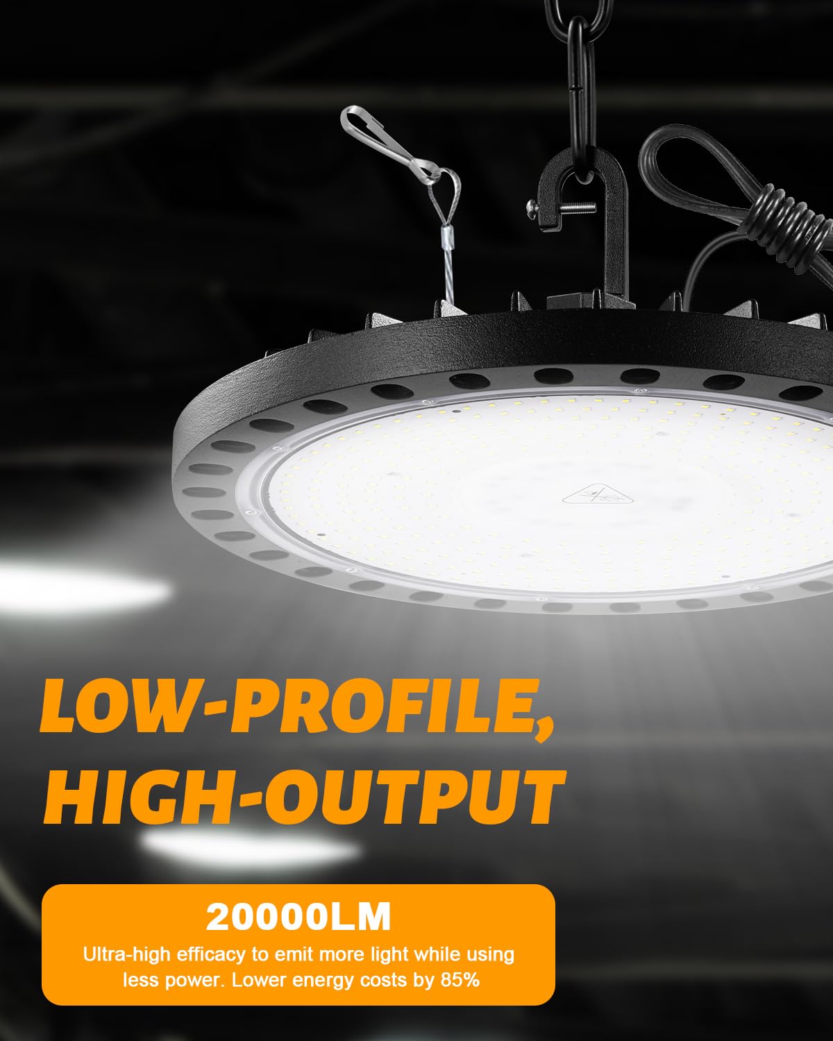 Viugreum LED High Bay Light 200W 20000LM UFO High Bay Lights with US Plug IP65 Waterproof Commercial Bay — view 2