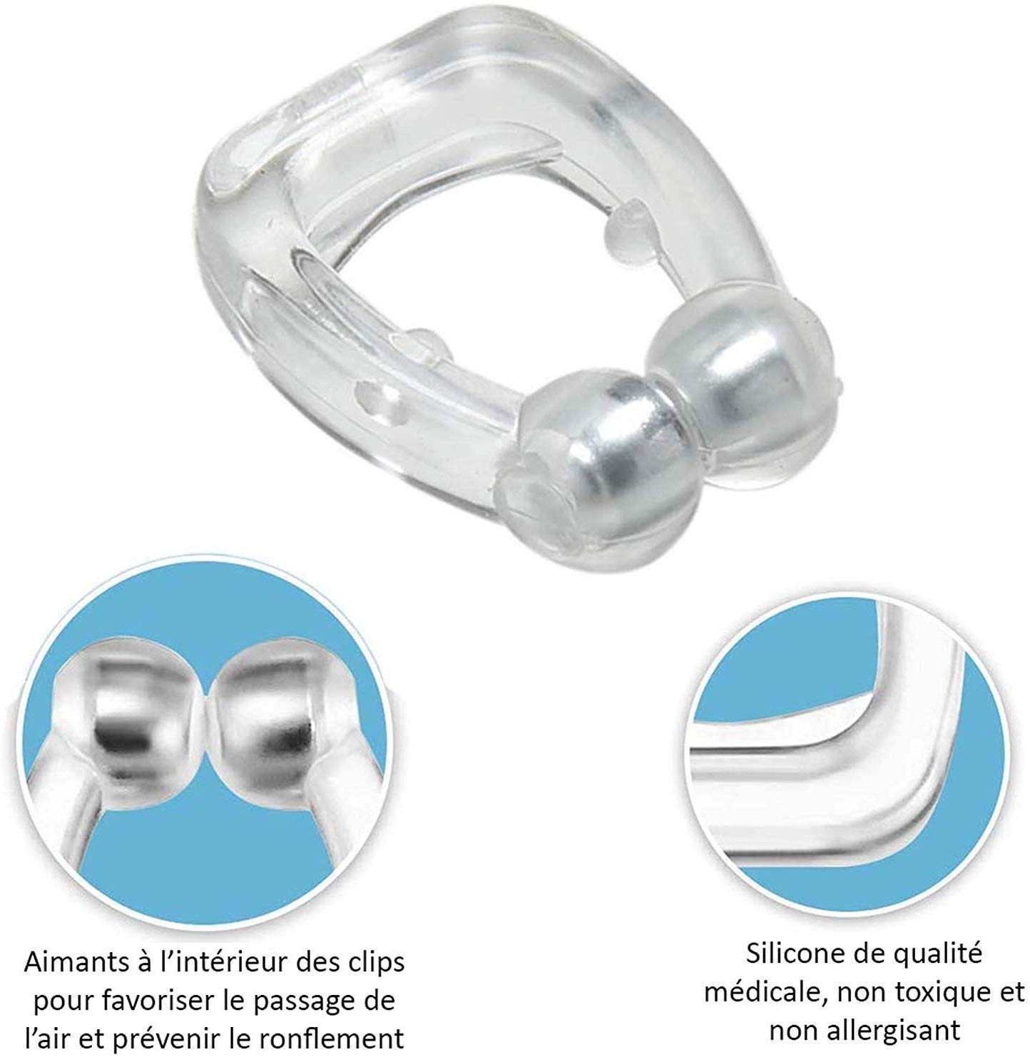 Silicona magnética antirronquidos Dejar de roncar Clip de nariz Ayuda para dormir Apnea Guard Apto para mujeres y hombres (4pcs)