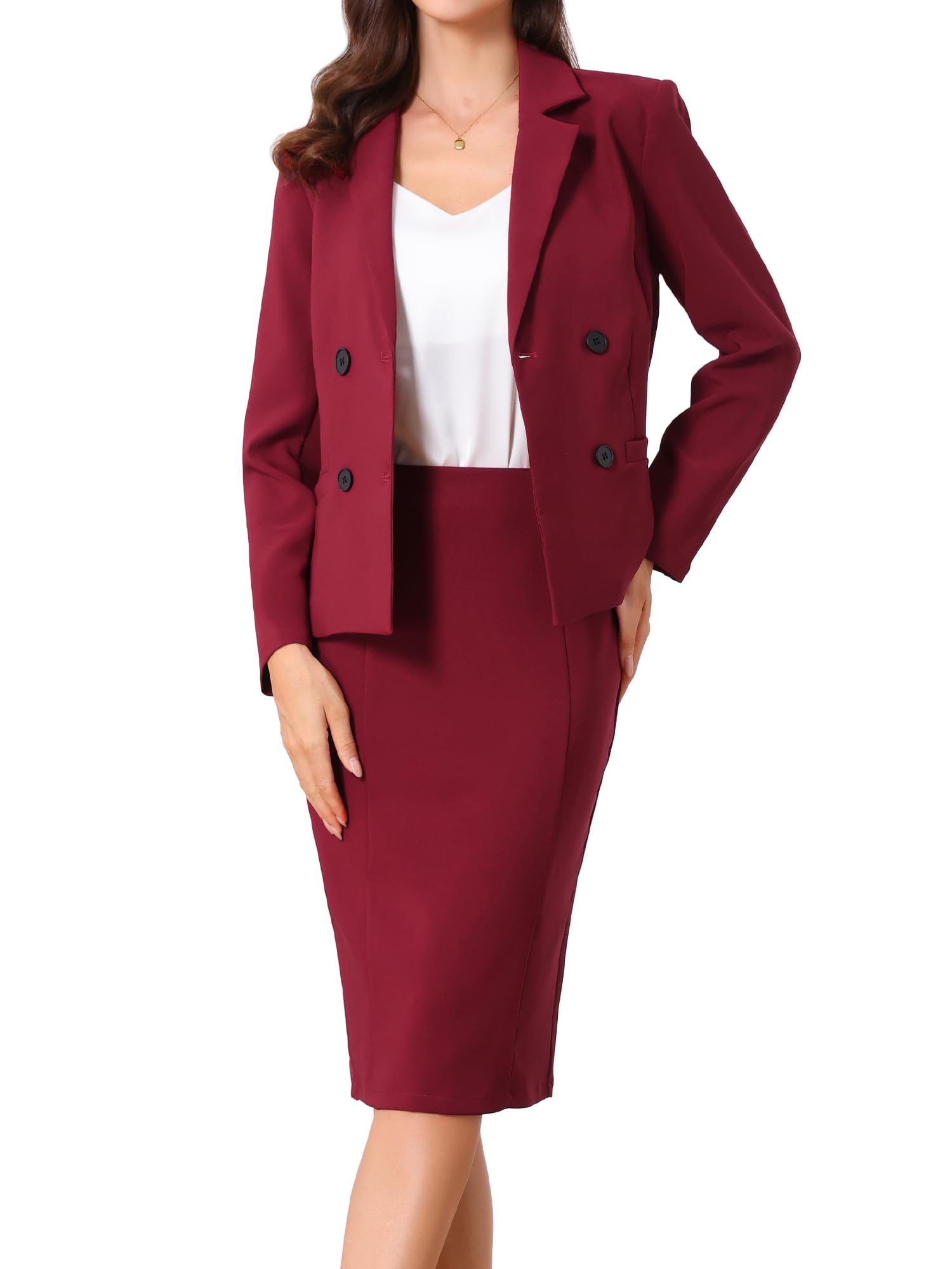 Allegra K Ensemble 2 pièces de jupe d'affaires pour femme, tenue de travail à manches longues, blazer, veste, jupes crayon