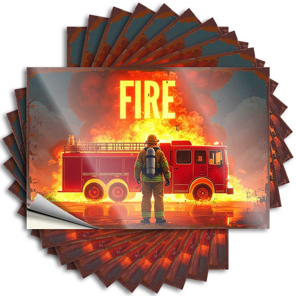Crazy, Funny Sticker Hard Firefighter Braving Flames: A Heroic Scene | Boss Camper Decorations for Inside(8X12CM)