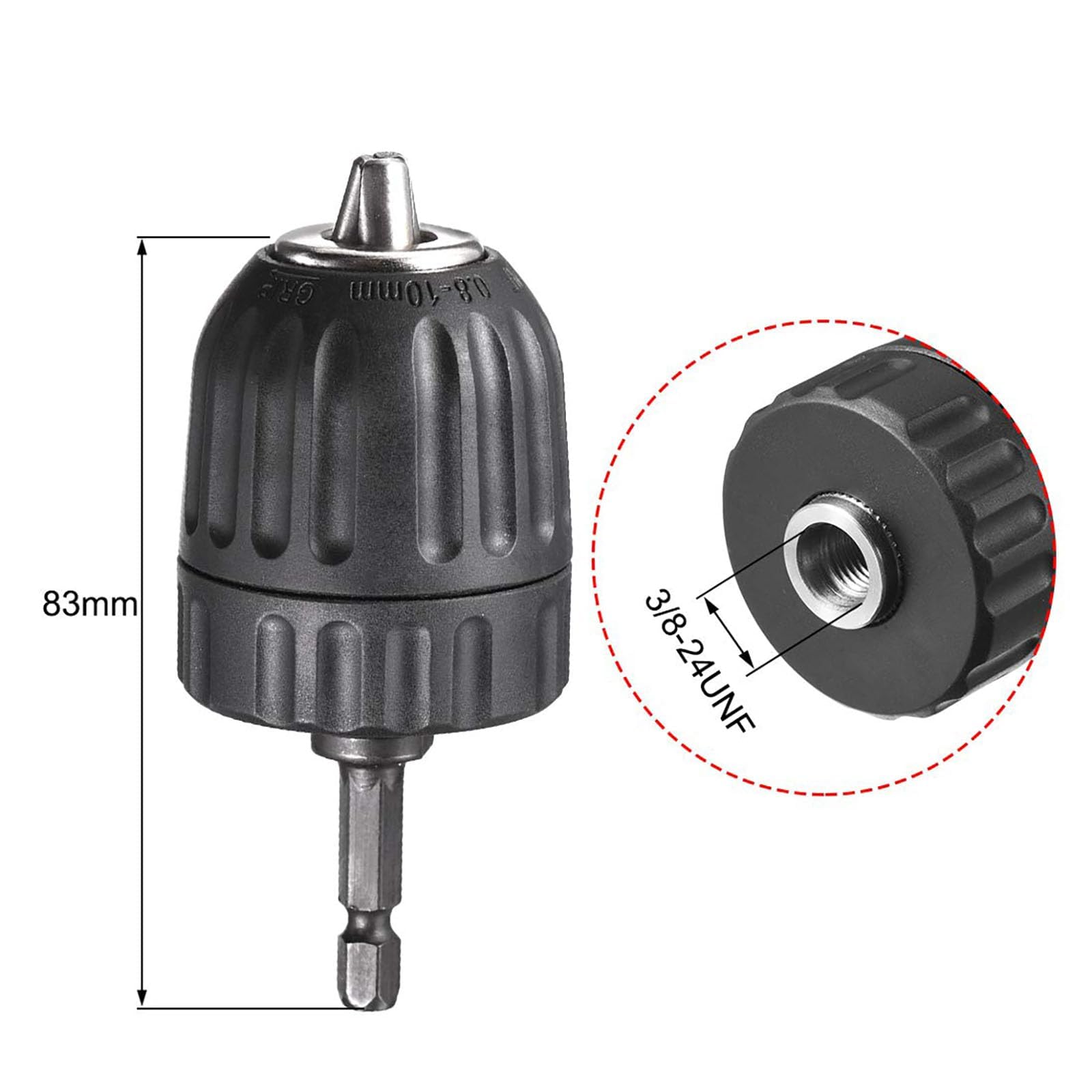 TOP-VIGOR 0.8-10mm Keyless Drill Chuck, 1/4 Inch Hex Shank Adapter - Image 2