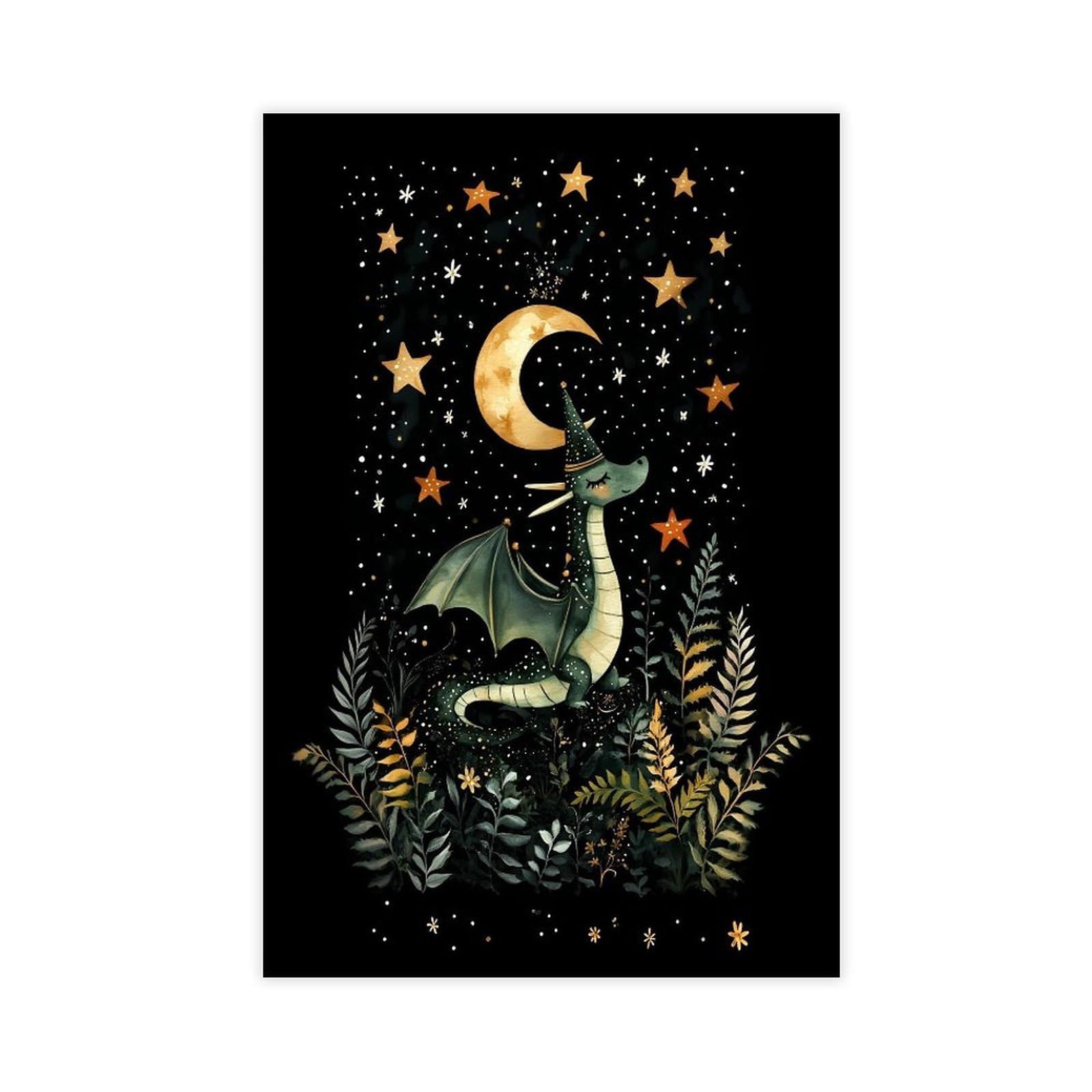 Bareronor Magical Dragon Poster Canvas Poster Bedroom Decor Landscape Office Room Decor Gift 16" L X 24" W