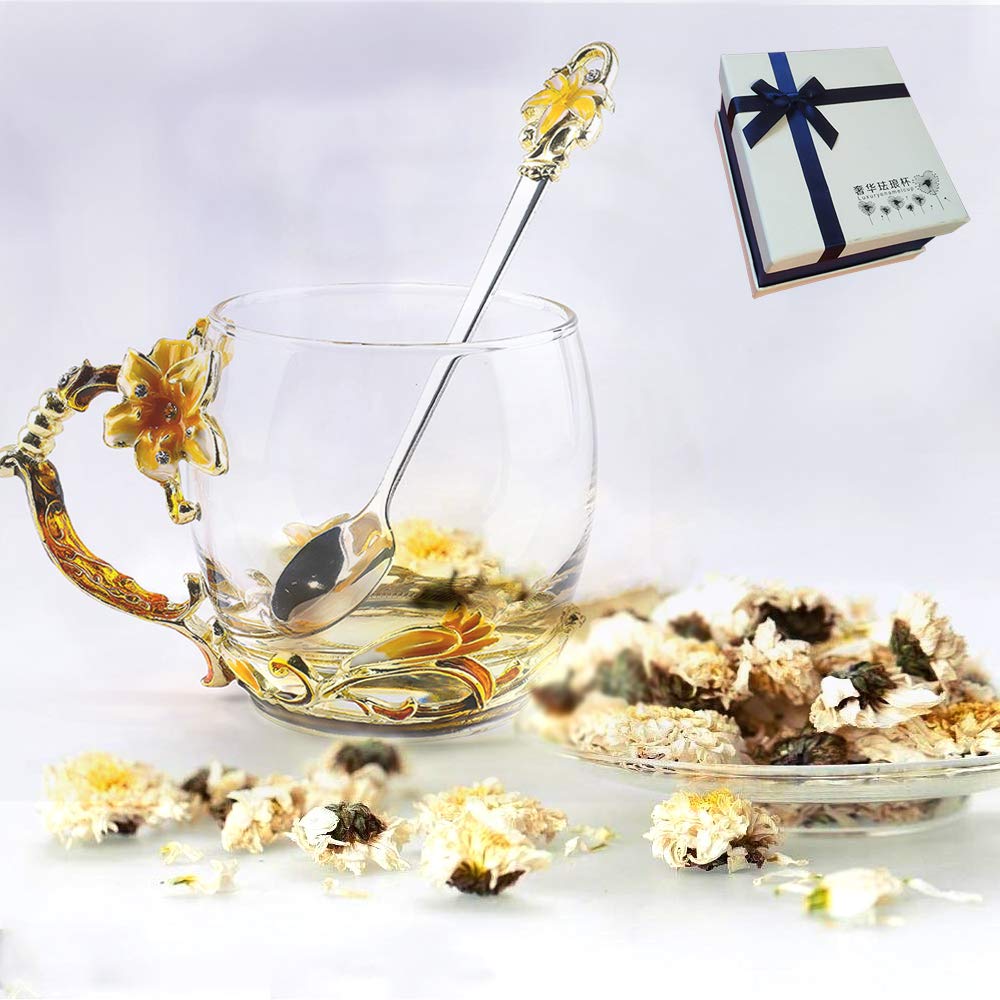 Goaeos Glass Coffee Mugs Handmade Tea Cup Anniversary Birthday Present Unique Mothers Day Gifts for Women Her Mom Friends Girlfriend Sister Wife (Lily Short Gift Box)