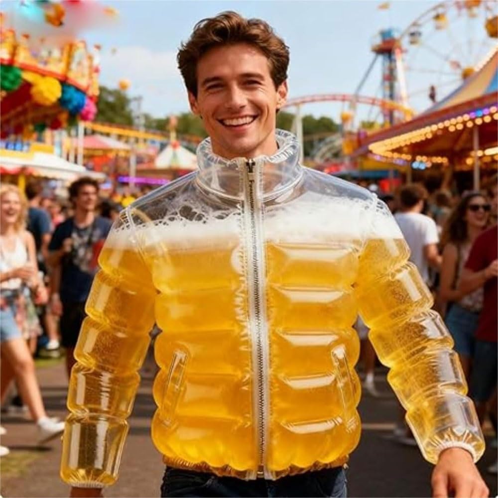 Veste à BièRe 2026 Pour Hommes Et Femmes, Manteau Gonflable Transparent Rempli De BièRe Avec Paille - Doudoune à BièRe Pour Piscines à BièRe, FêTes Et Rassemblements