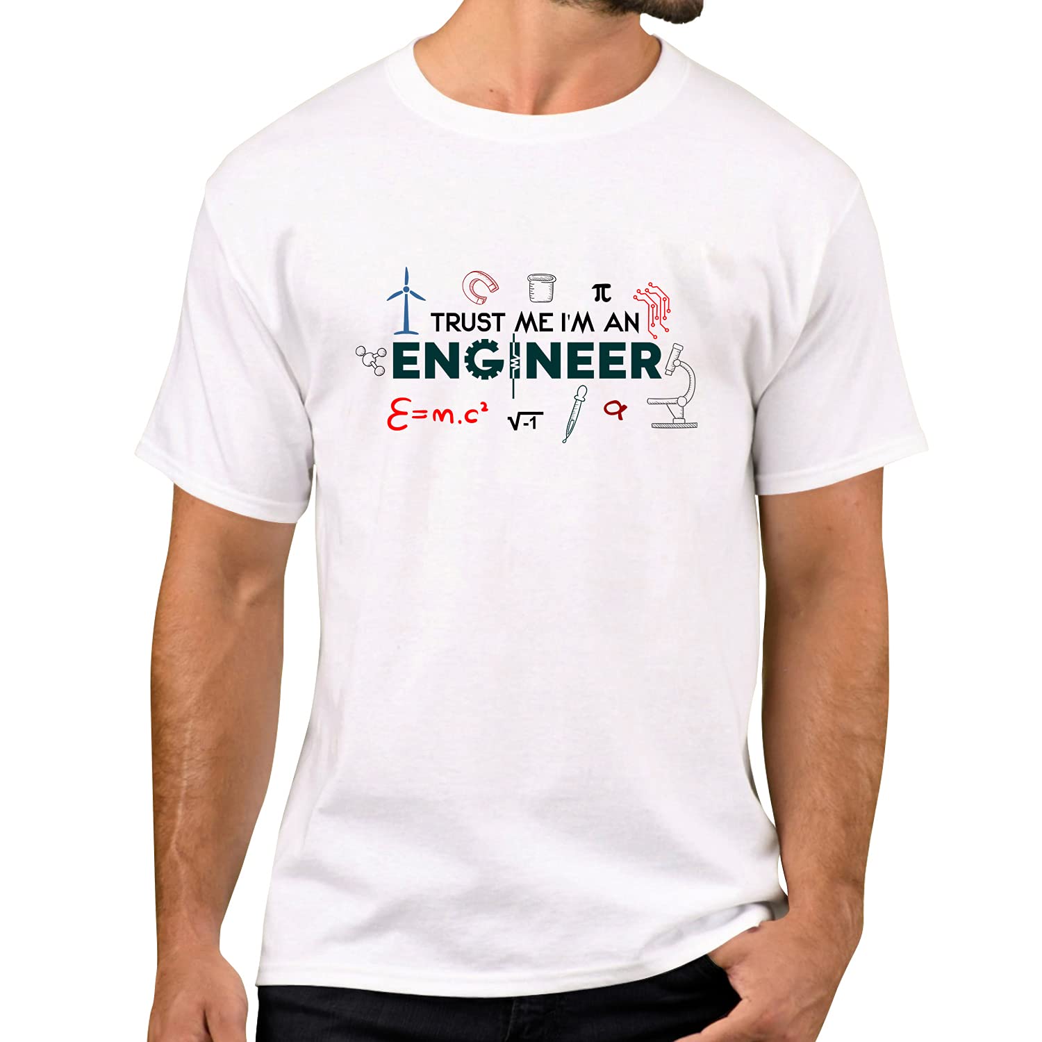 OPLUMen's Regular Fit I Am Engineer Cotton Printed Round Neck Half Sleeves Black & White T Shirt. Trending, Trendy,Pootlu, College Tshirts