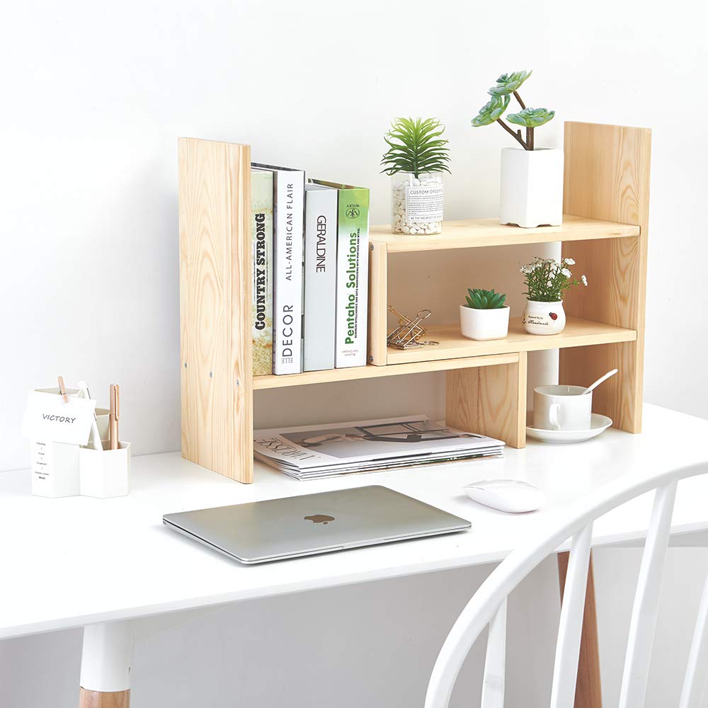 Liry Products beżowy regulowany wysuwany organizer na biurko z naturalnego drewna Caddy organizer na biurko półka blat regał regał ekspozycyjny stojak rozszerzalny przechowywanie biuro dom