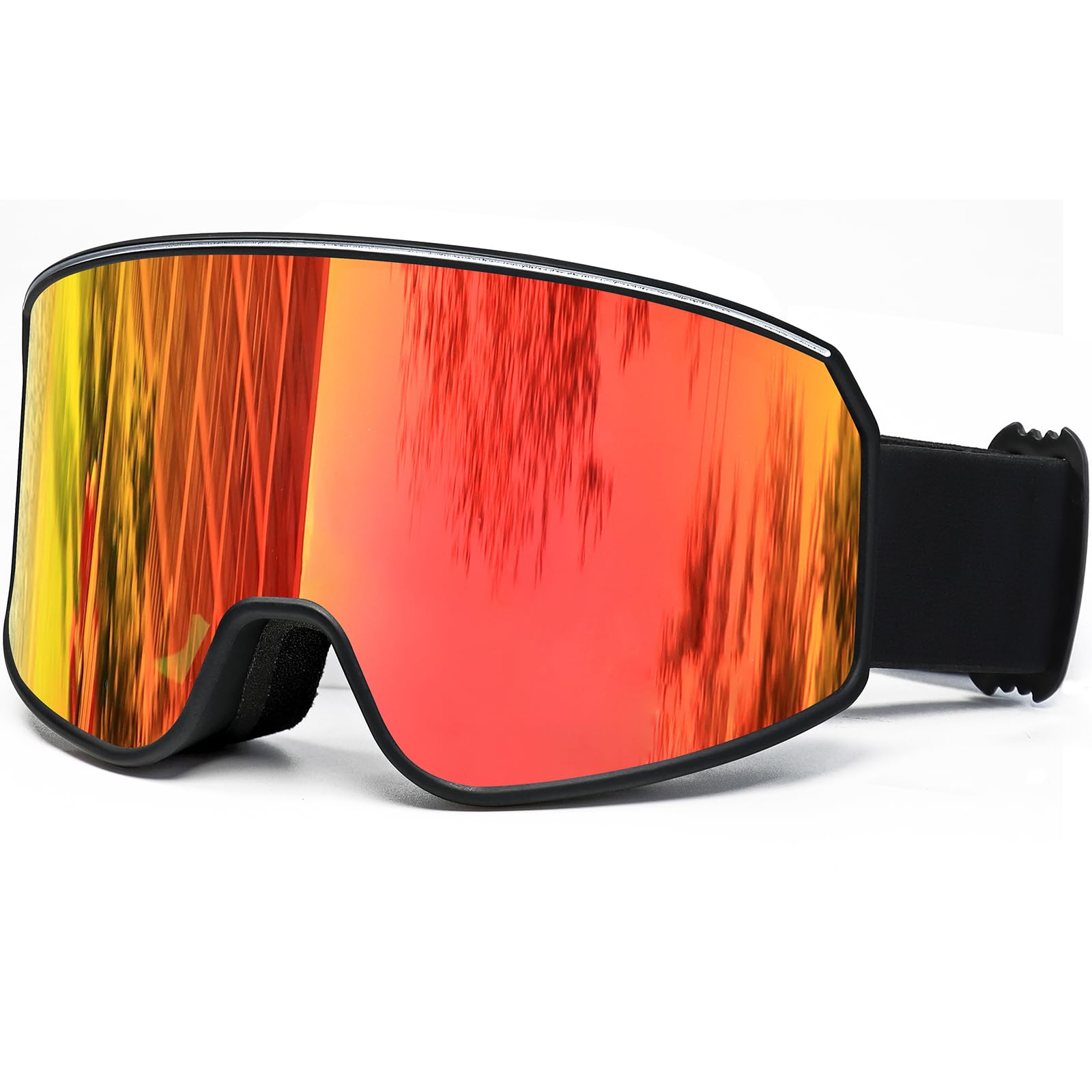 SPOSUNE Ski Goggles Over Glasses with Dual lens, Black&Red Lens, 6.69 x 3.54 inch