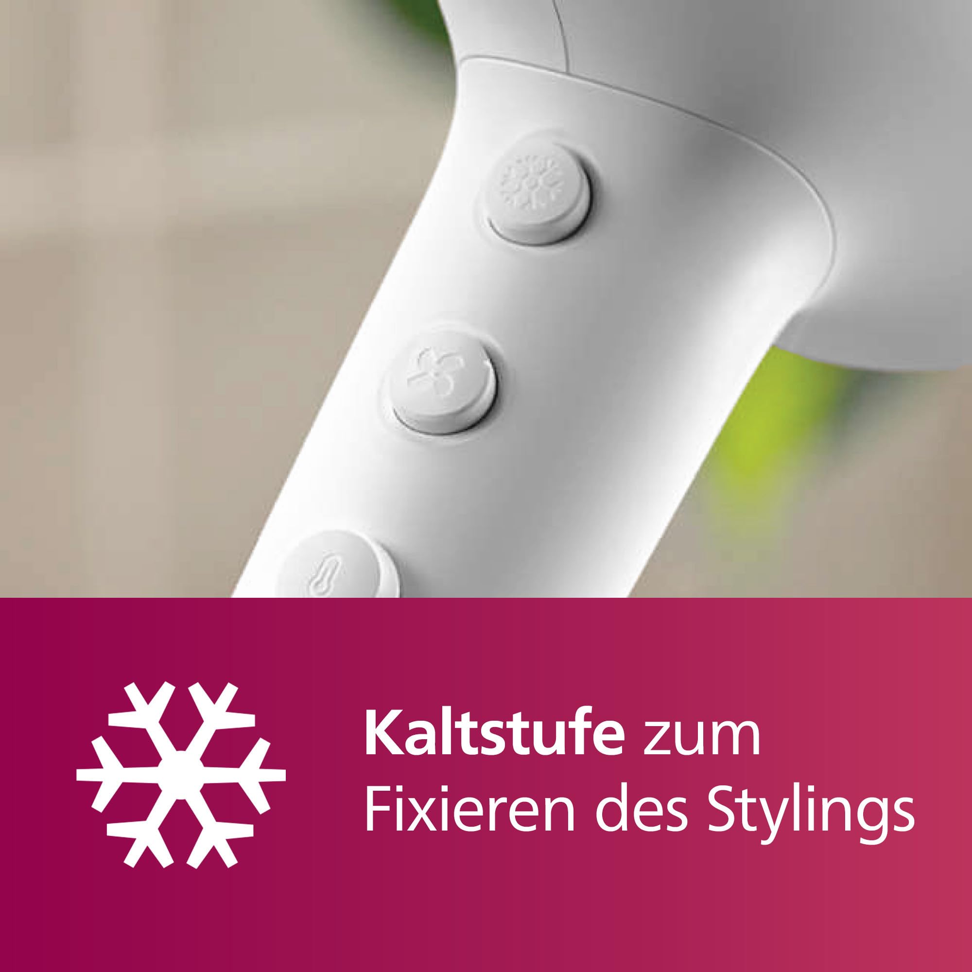 Philips Haartrockner 5000 Series, ThermoShield Technologie, Ionisierungsfunktion, 2.100 W, Weiß, mit Stylingdüse und Volumendiffusor, Modell BHD500/20