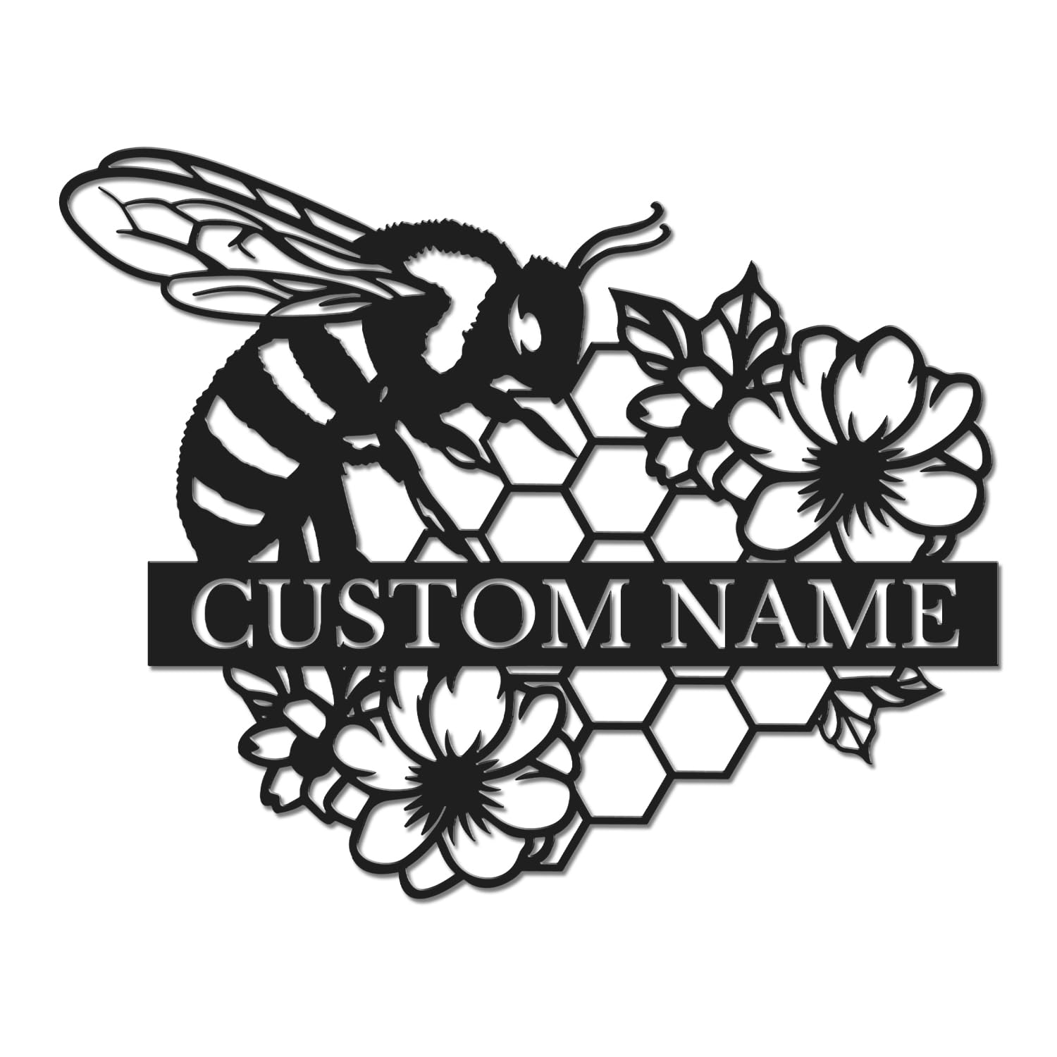 Herbraa Style-4 Personalized Honey Bee Metal Sign, Custom Name Garden Wall Art, Beekeeper Gift Idea, Bee Farm Plaque, Honeycomb Decor, Outdoor Garden Accent, Nature Lover Present (Style-4)