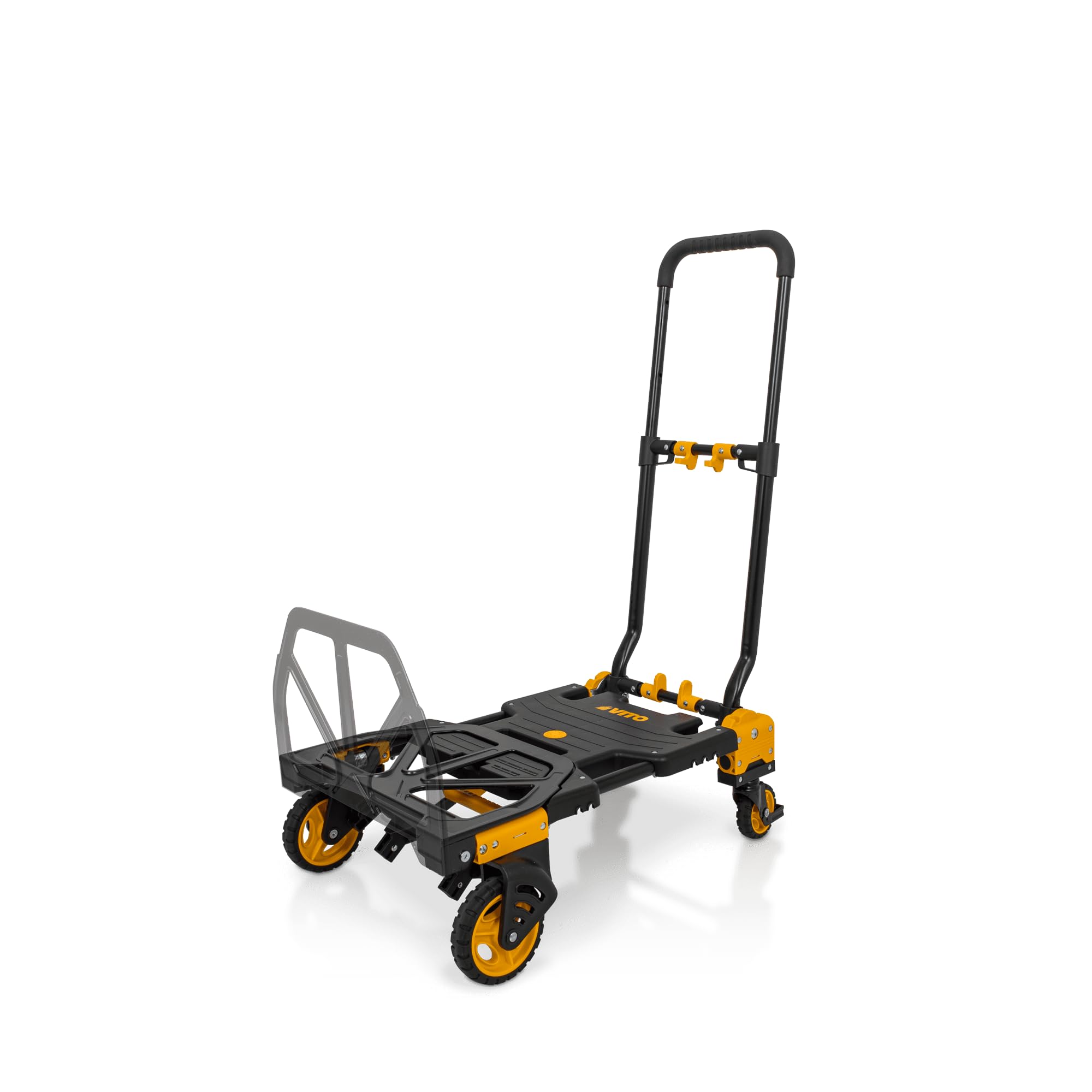 VITO VICTD2137 wytrzymały wózek transportowy 2 w 1 z platformą, składany wózek transportowy (70 kg / platforma 137 kg) – wytrzymałe koła – wózek ręczny z tworzywa sztucznego i stali, 7,2 kg