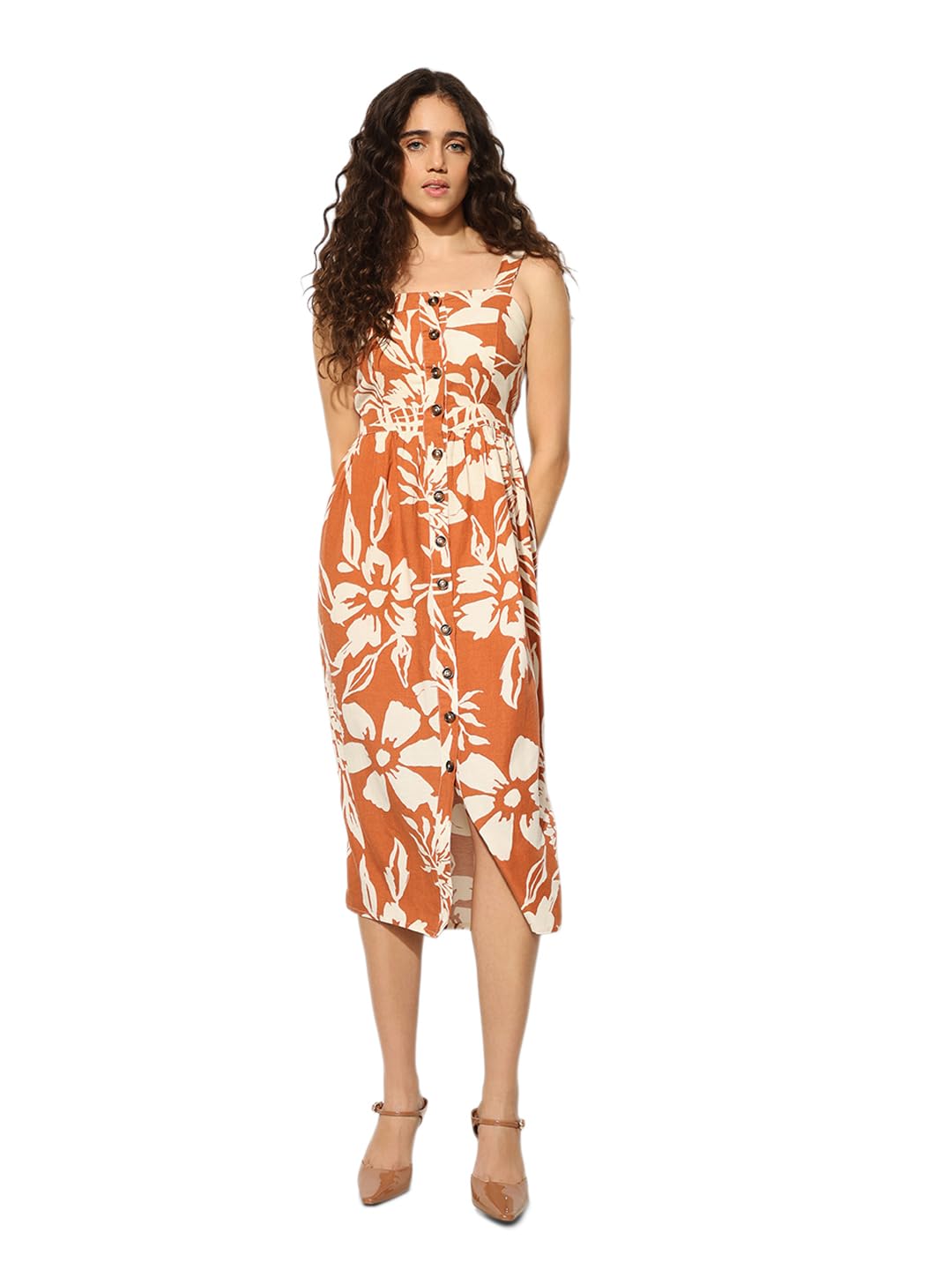 only Women's Floral Print Fit & Flare Midi Dress-picture-18