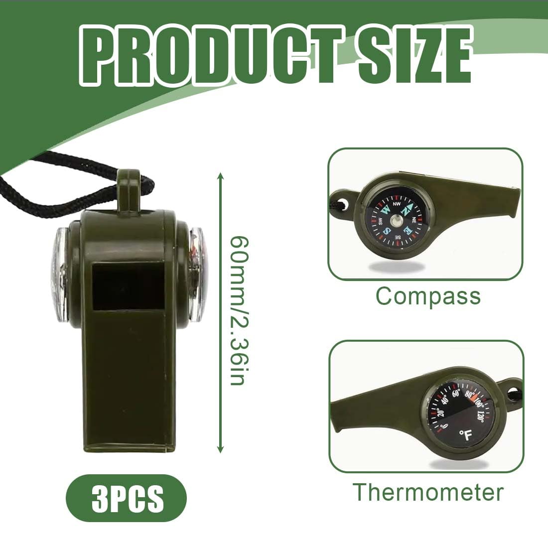 3 Pcs Brujula 3 in 1 con Silbato y Termómetro Ideal para Camping Montañismo y Senderismo