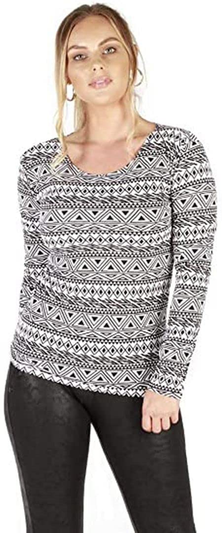 KATSSI Women’s Ladies Long Sleeve Stretch Plain Round Scoop Neck T Shirt Top XXL