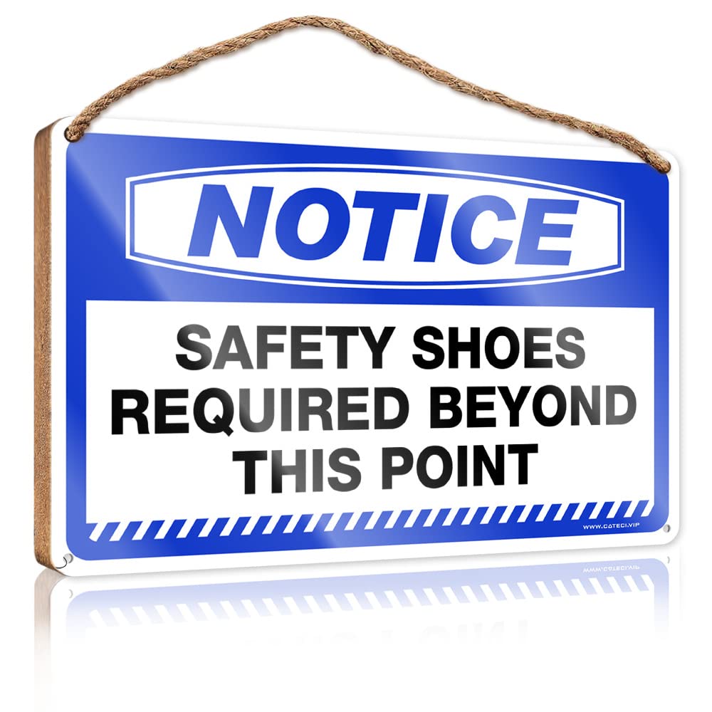FZFN Home Door Hanging Notice Safety Shoes Required Beyond This Point Wooden Sign Vintage Room Decor Vintage Room Decor(23X35CM)