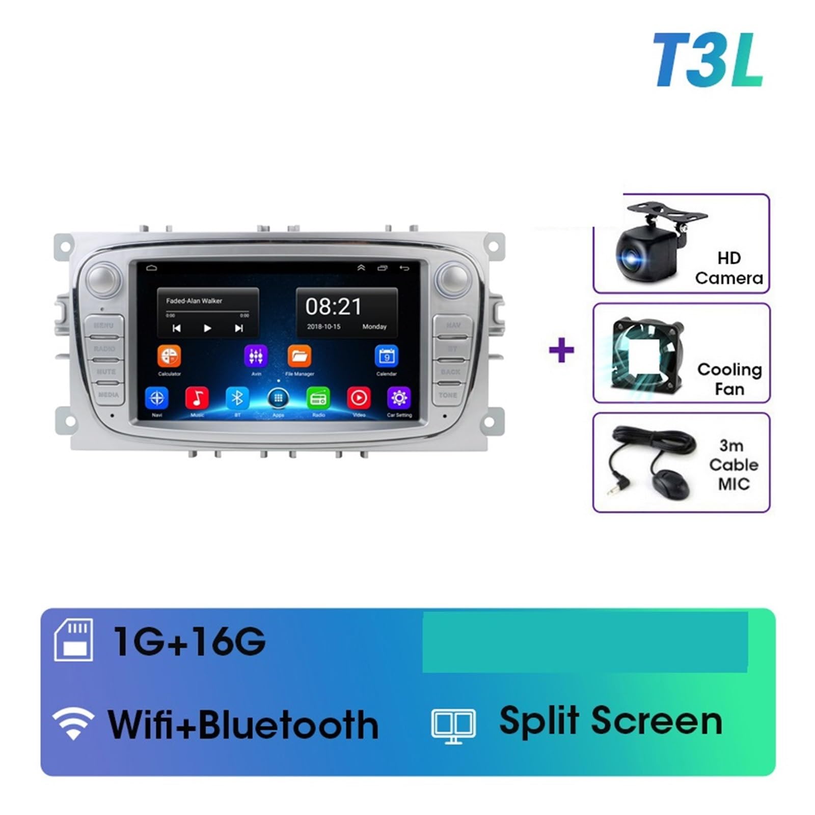 Nawigacja satelitarna Radio Samochodowe Multimedialny Odtwarzacz Wideo Nawigacja GPS(T3L-Cam(Silvery))