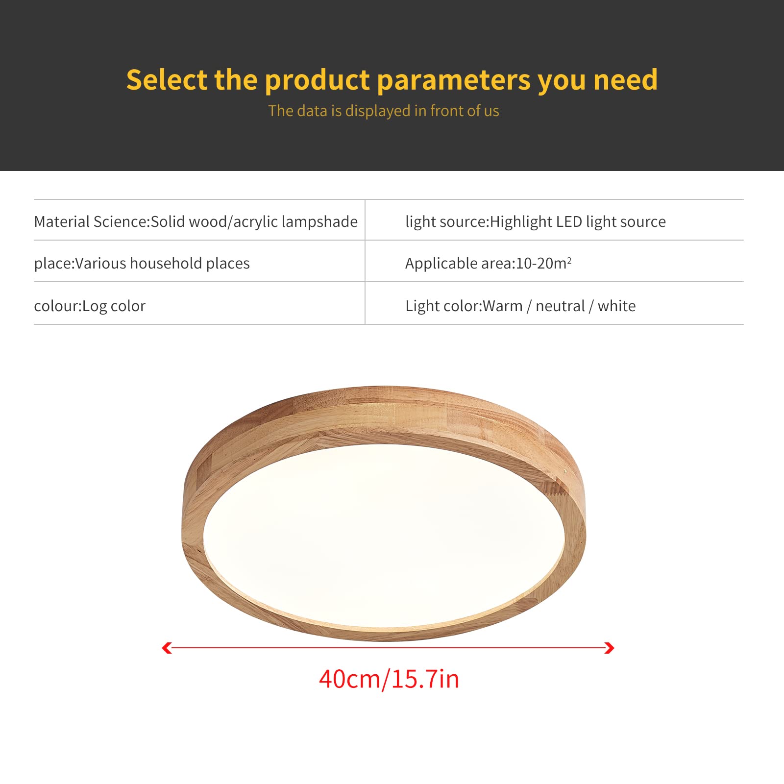 Plafoniera a LED in legno, 28 W, bianco caldo, 3000 K 2240 LM, rotonda in legno, Ø40 cm, per soggiorno, cucina, sala da pranzo, casa, ufficio, camera dei bambini